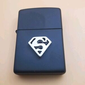Zippo Lighter With A Super Man Medallion Matt Black